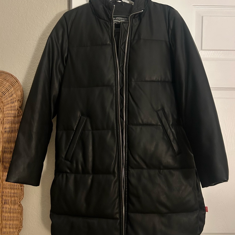 Levi's Women's Faux Leather Black Quilted Puffer Jacket